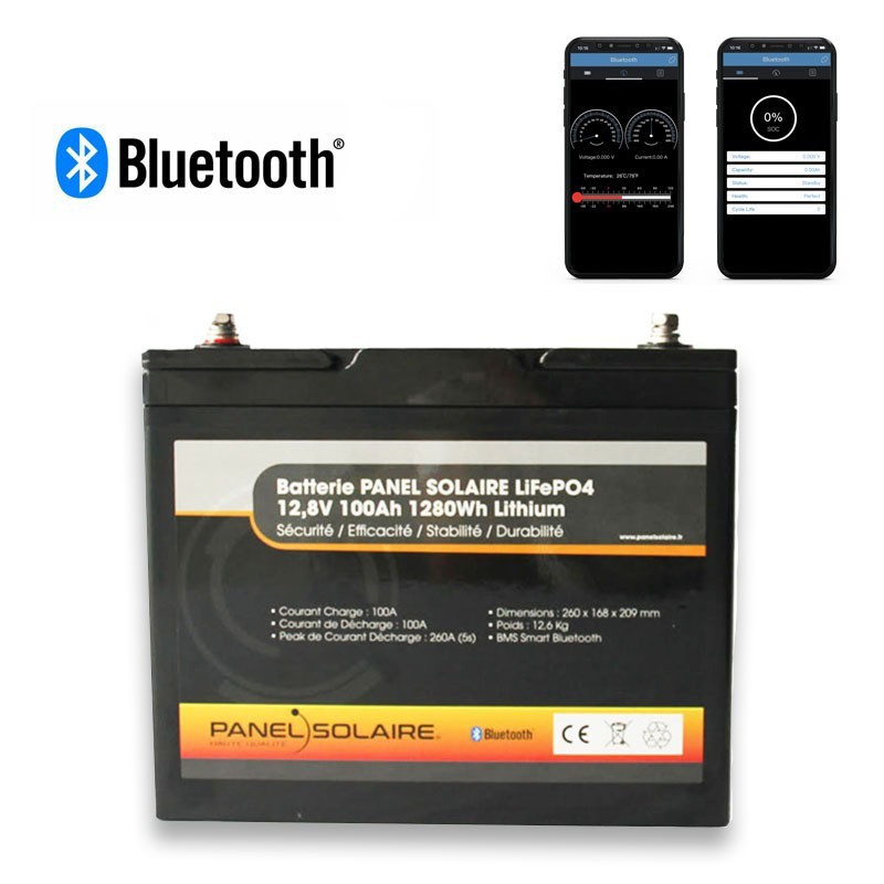 Batterie PANEL SOLAIRE Lithium LiFeP04 12V 100Ah Smart BMS remplacement  VARTA